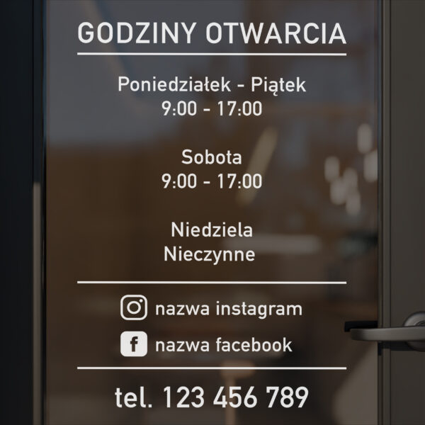 Naklejka z godzinami otwarcia W42