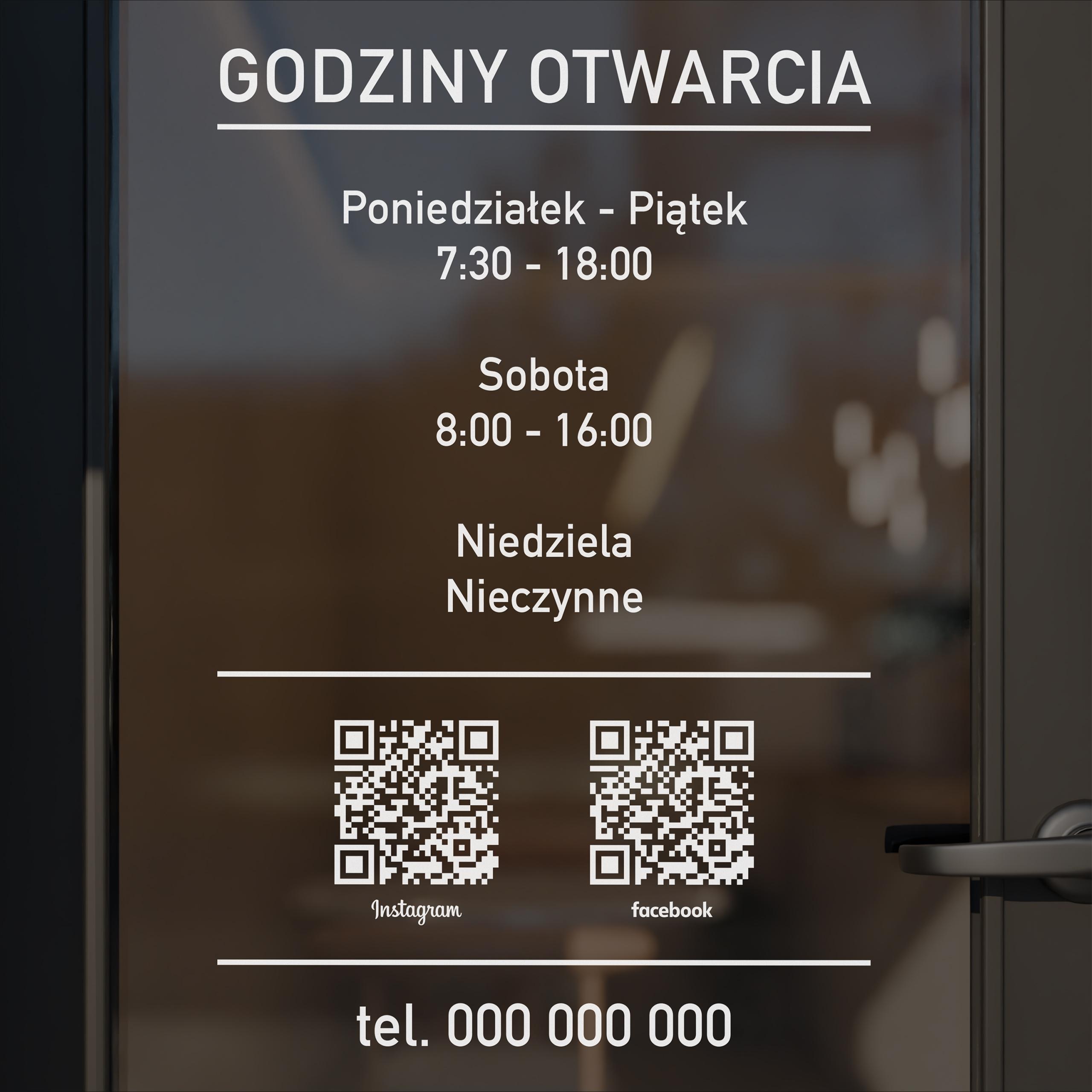 Naklejka godziny otwarcia – W42 + kody QR