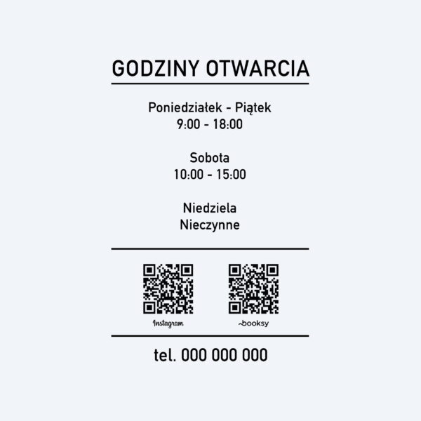Naklejka godziny otwarcia z kodem QR