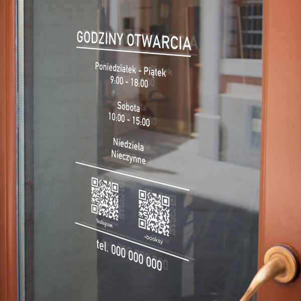 Naklejka godziny otwarcia z kodem QR