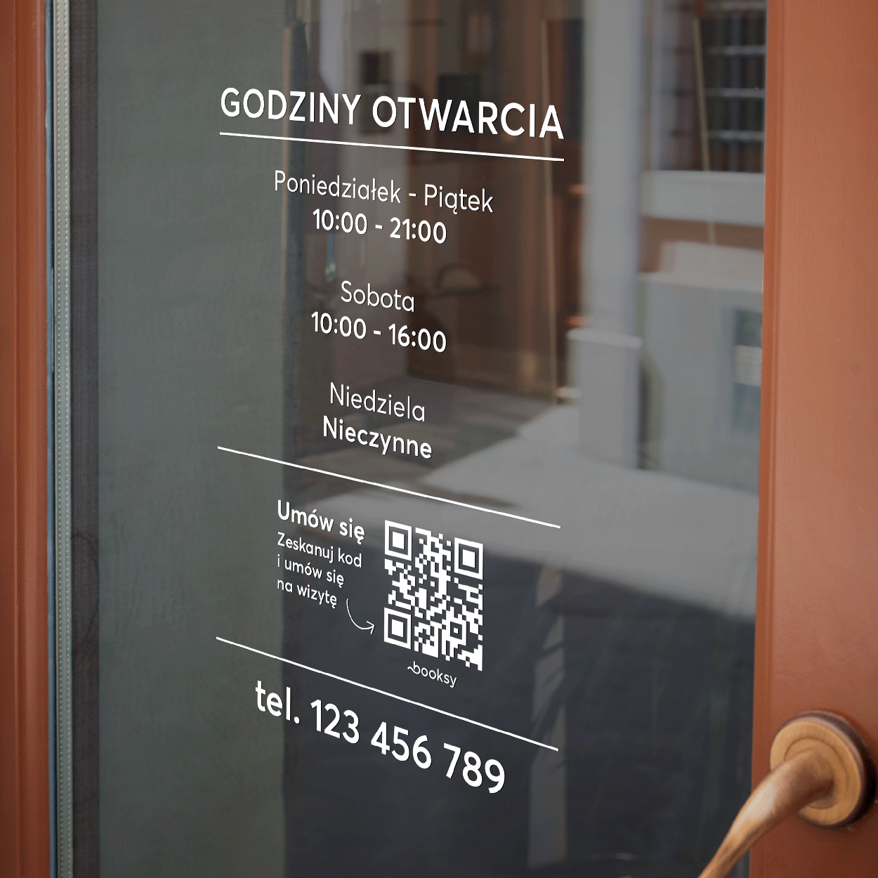 Naklejka godziny otwarcia – W42 + QR Booksy